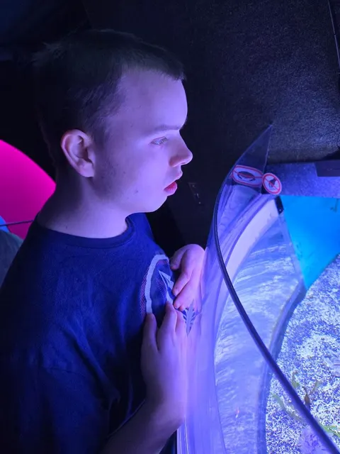 A young person exploring a softly lit sensory tent